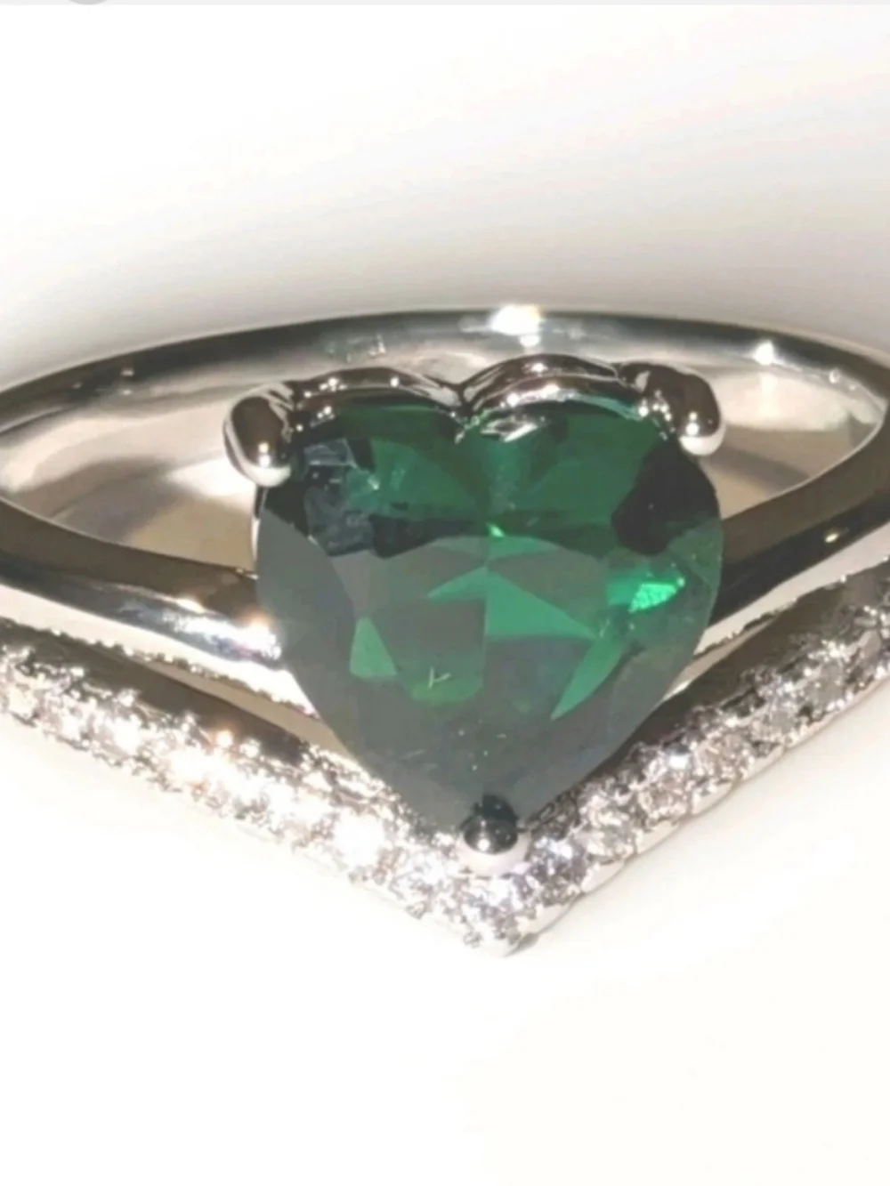 Lab-Created Emerald Green3ct Heart Cut Women's Engagement Ring White Gold Plated